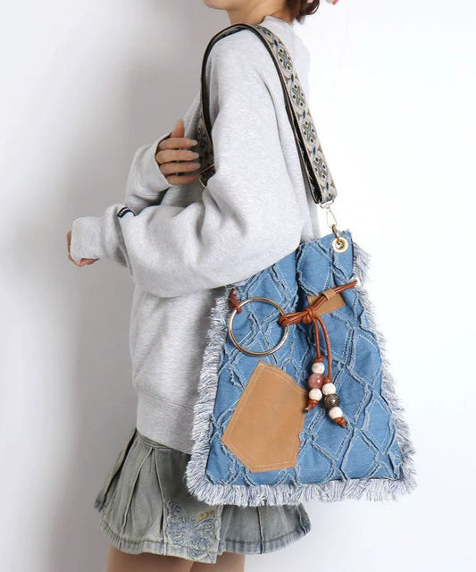 Sac messager vintage en denim bleu à cils de grande capacité - Urbann-Vibe