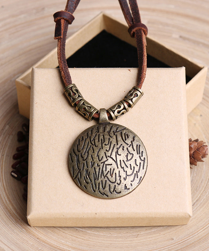 Collier pendentif vintage en alliage de cuir marron - Urbann-Vibe
