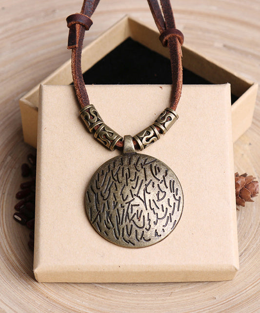Collier pendentif vintage en alliage de cuir marron - Urbann-Vibe