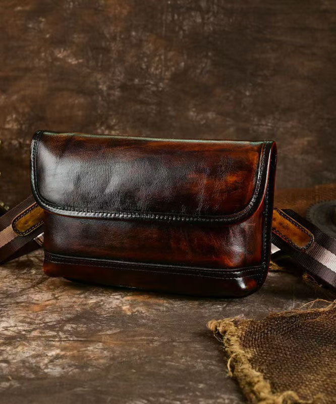 Sac enveloppe polyvalent vintage en cuir de veau café pour homme - Urbann-Vibe