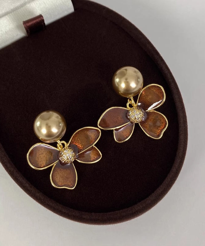 Boucles d'oreilles à tige en perles et cuivre doré vintage - Urbann-Vibe
