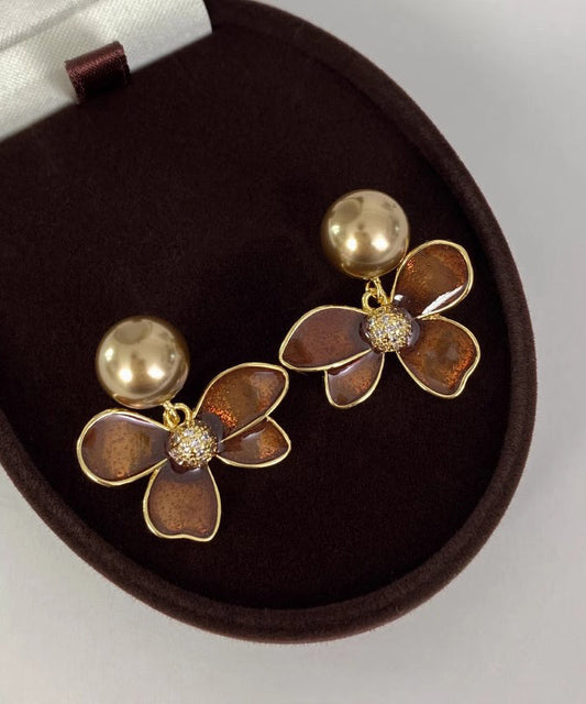 Boucles d'oreilles à tige en perles et cuivre doré vintage - Urbann-Vibe