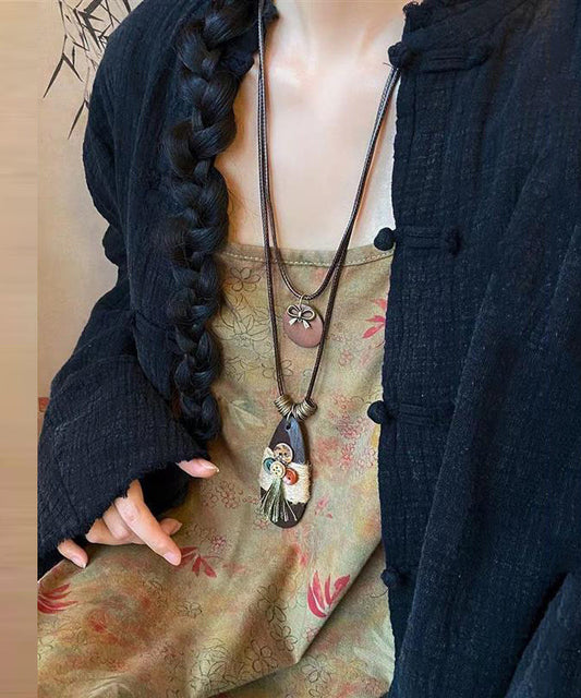 Collier pendentif goutte d'eau en tissage de café vintage - Urbann-Vibe
