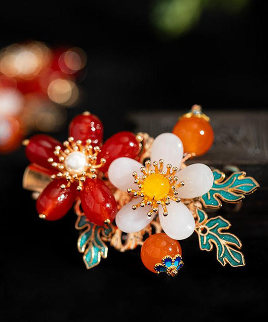 Épingles à cheveux vintage en alliage coloré, glaçure nacrée, motif floral (paire) - Urbann-Vibe