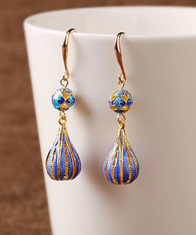 Boucles d'oreilles pendantes en or cloisonné antique vintage - Urbann-Vibe