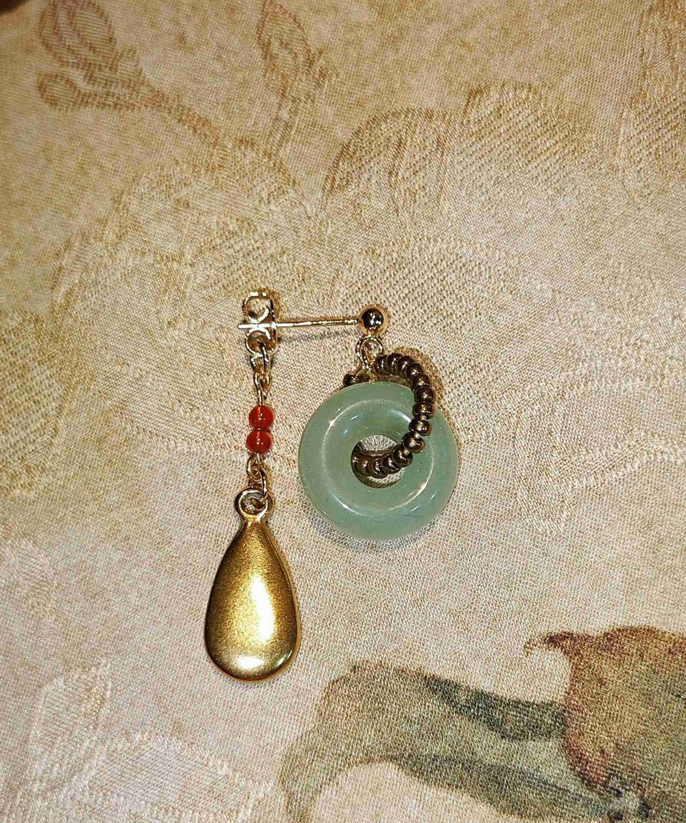 Boucles d'oreilles pendantes vintage en acier inoxydable doré et jade - Urbann-Vibe