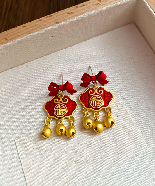 Boucles d'oreilles pendantes vintage en argent sterling doré avec fermoir de sécurité et nœud - Urbann-Vibe