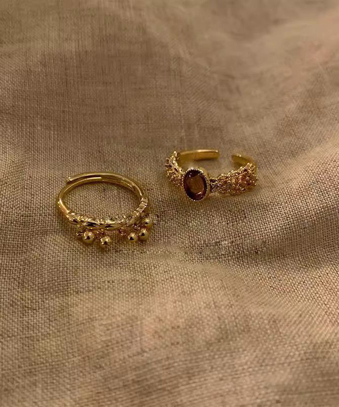 Ensemble de deux bagues ouvertes vintage en argent sterling doré - Urbann-Vibe