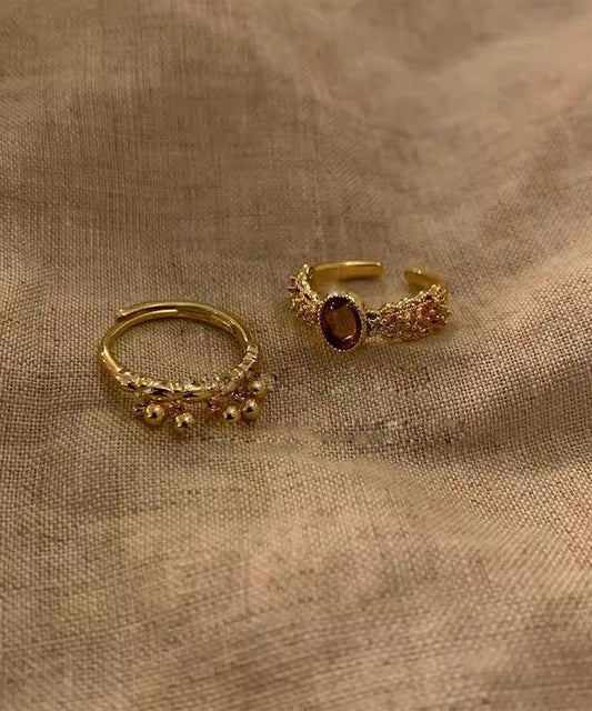 Ensemble de deux bagues ouvertes vintage en argent sterling doré - Urbann-Vibe