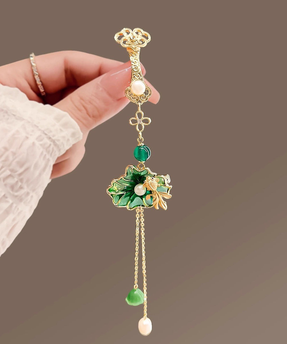 Épingle à cheveux vintage à pompon en cuivre vert et perles d'orchidée - Urbann-Vibe
