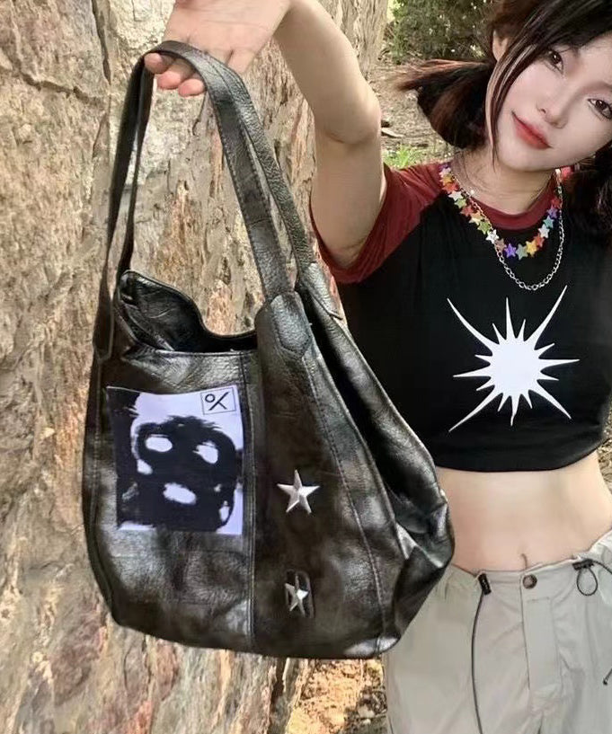 Sacs à bandoulière vintage en similicuir gris avec chaîne et appliqués - Urbann-Vibe