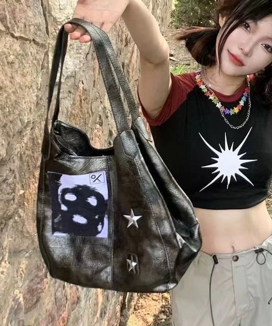 Sacs à bandoulière vintage en similicuir gris avec chaîne et appliqués - Urbann-Vibe