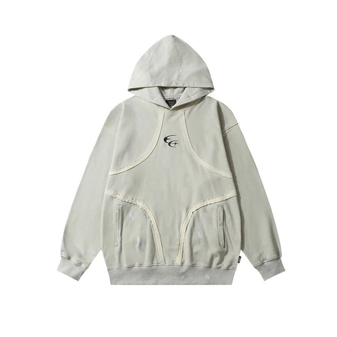 Loose fit midweight cotton hoodie in neutral tones, painter-style design with artistic flair for creatives