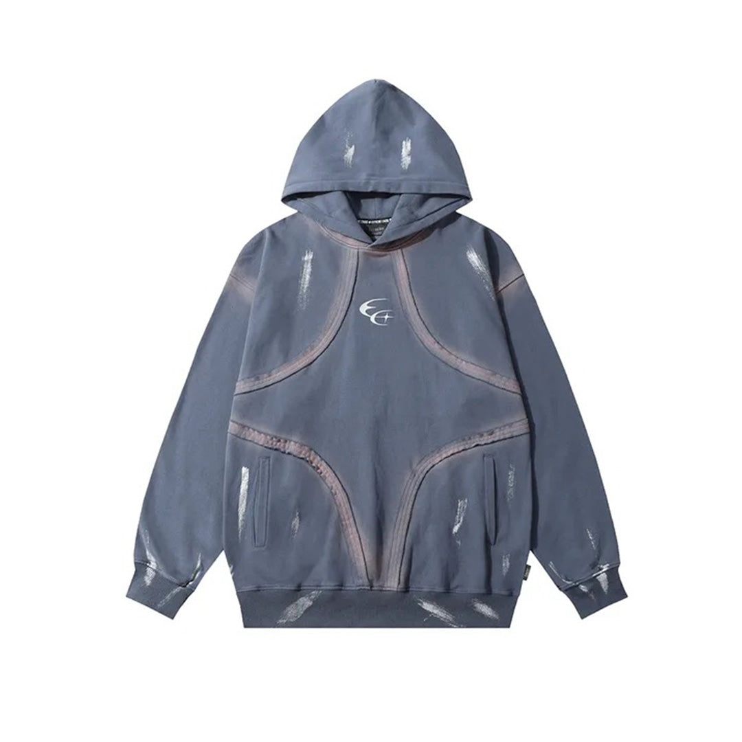 Beige loose fit midweight cotton painter hoodie with artistic design for studio and casual wear
