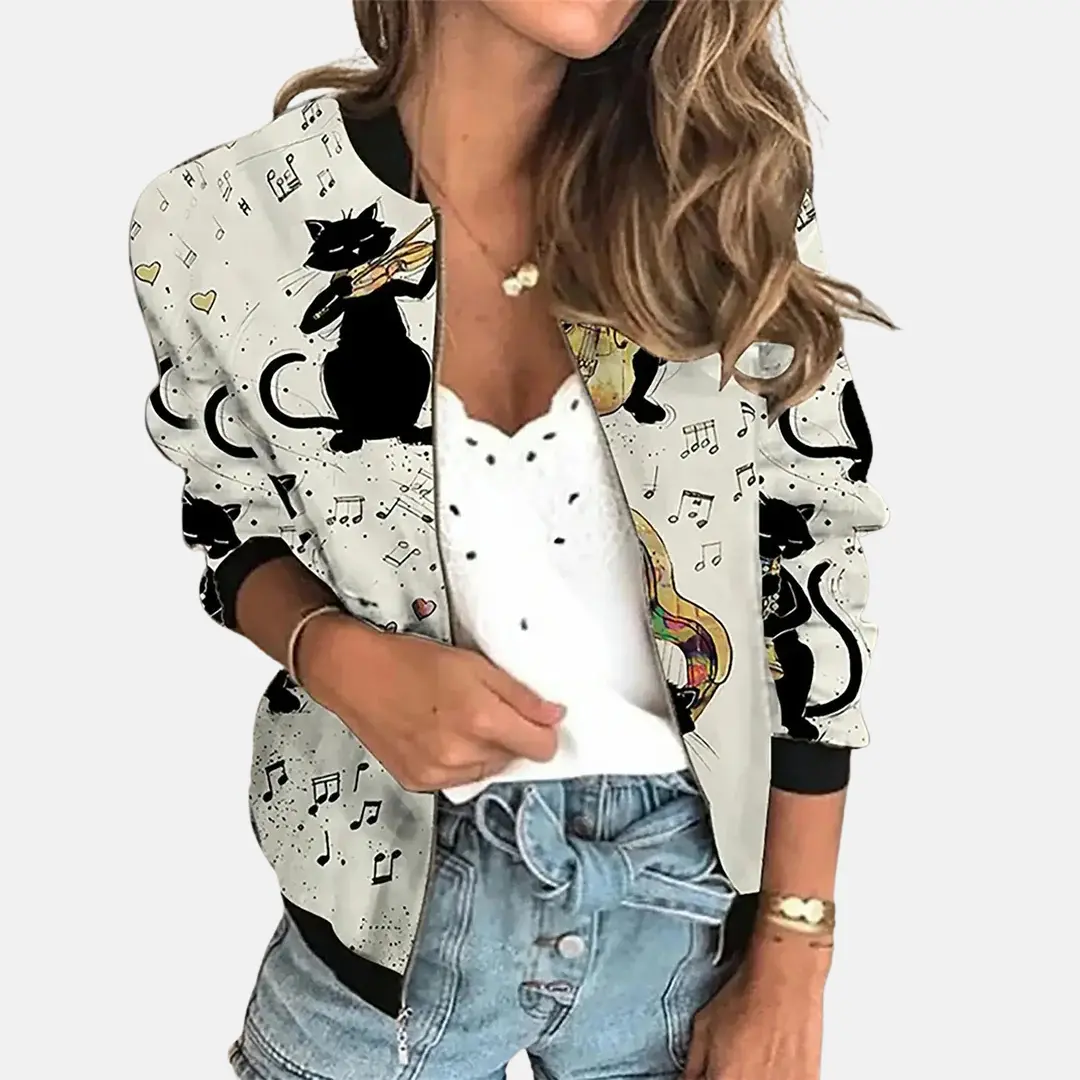 Women's vintage-inspired bomber jacket, classic silhouette with ribbed cuffs, versatile layering essential