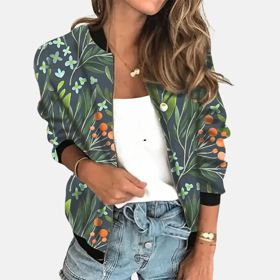 Women's vintage-inspired bomber jacket, ribbed cuffs, classic collar, versatile layering essential