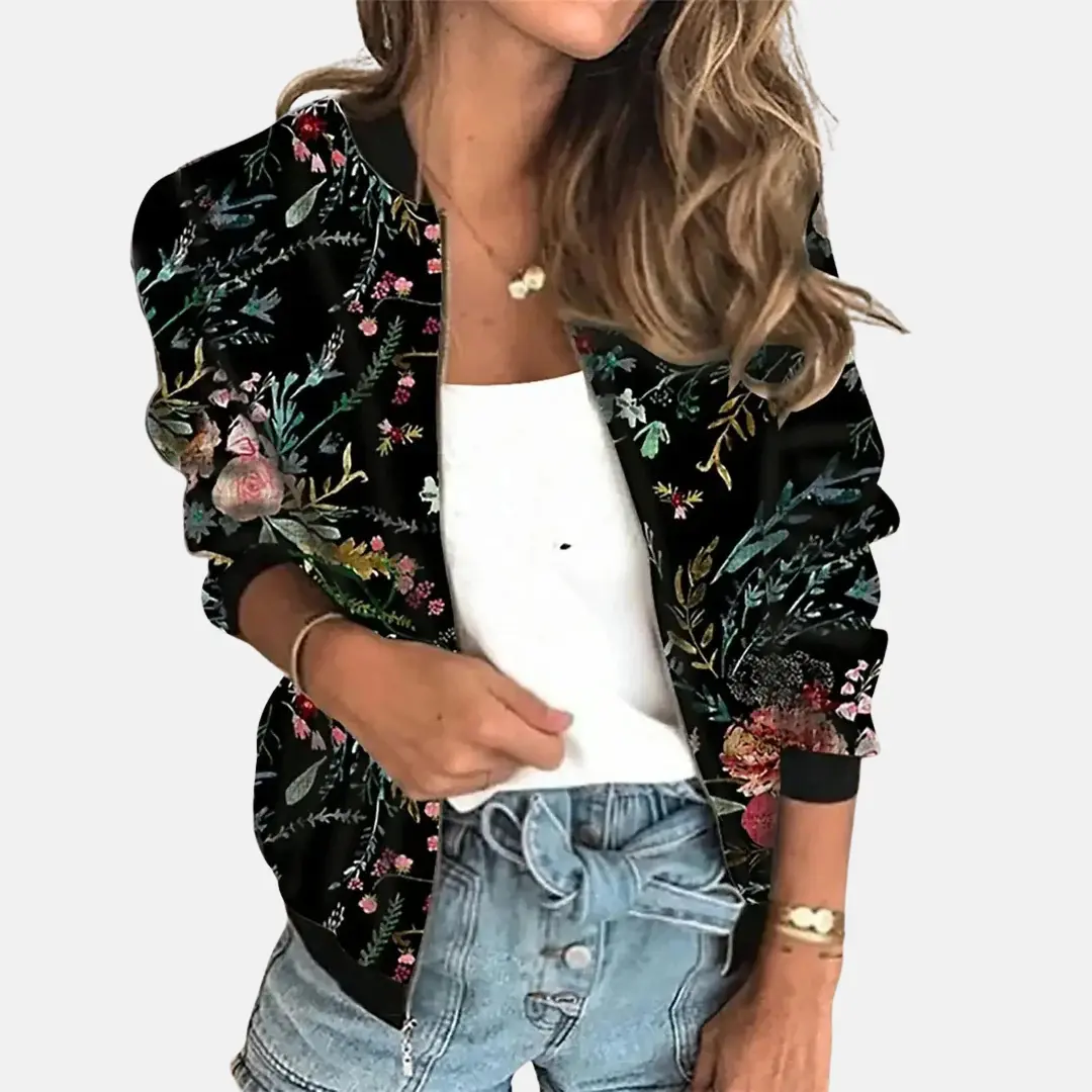 Women's vintage-inspired bomber jacket, ribbed cuffs, versatile layering essential for casual to semi-formal looks