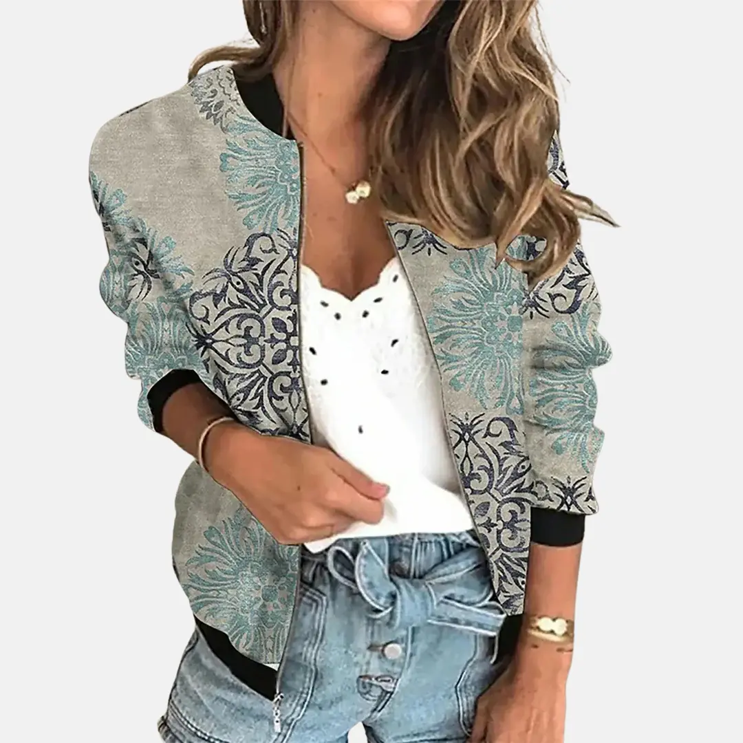 Women's vintage-inspired bomber jacket, ribbed cuffs, versatile layering essential for casual and semi-formal looks