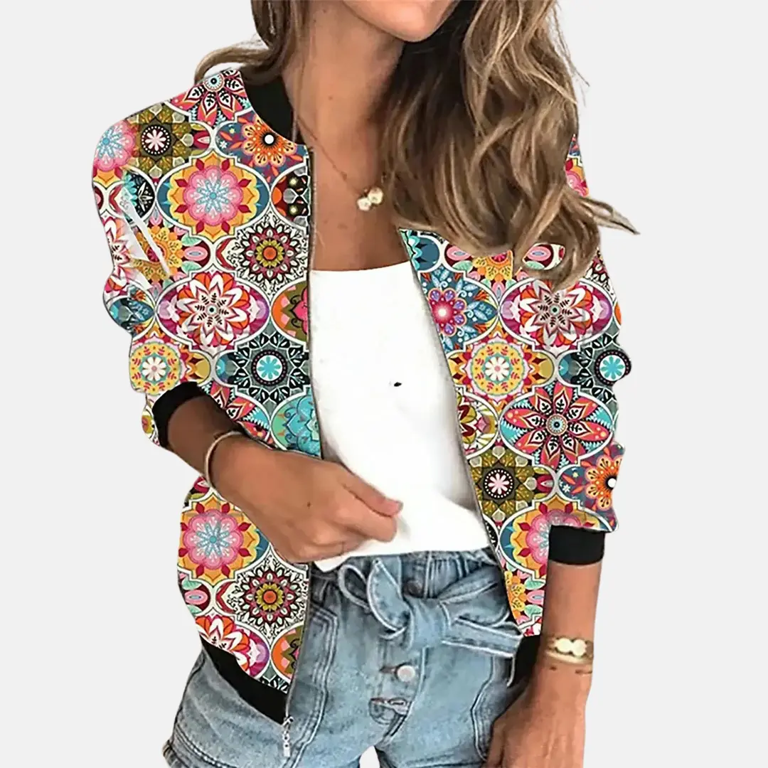 Women's vintage-inspired bomber jacket, ribbed cuffs, timeless silhouette, versatile casual to semi-formal layer