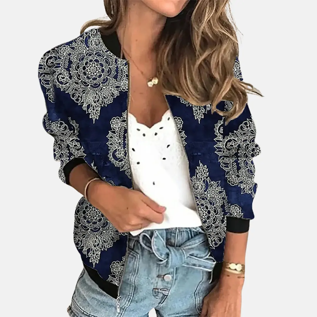 Women's vintage-inspired bomber jacket, ribbed cuffs, versatile layering essential for casual and semi-formal looks