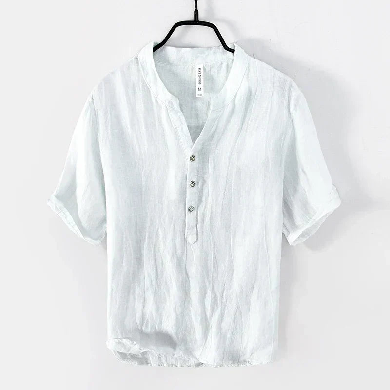 Gaferino men's breathable linen shirt in gray, khaki, and white relaxed summer fit