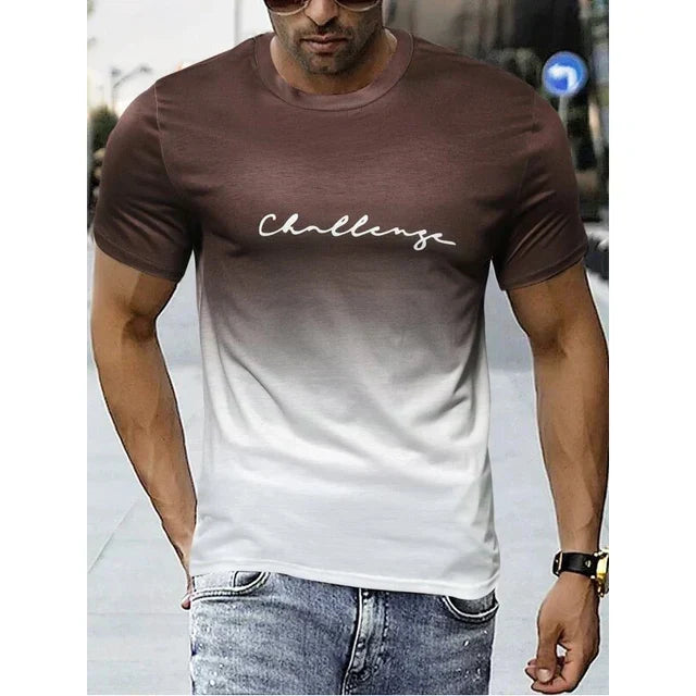 Men's slim fit gradient print round neck t-shirt in breathable soft fabric with modern streamlined silhouette