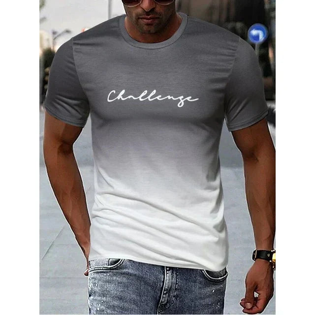 Men's slim fit gradient print t-shirt round neck breathable soft fabric modern streetwear style