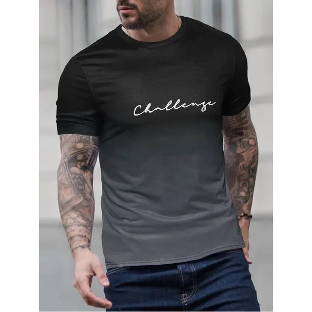 Men's slim fit gradient print t-shirt round neck breathable soft fabric modern streetwear