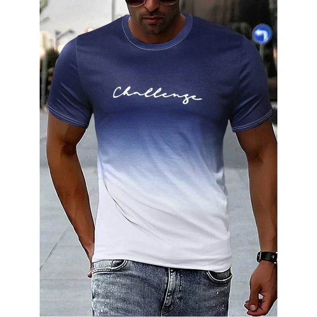 Men's slim fit gradient print round neck t-shirt in breathable soft fabric with vibrant color fade design