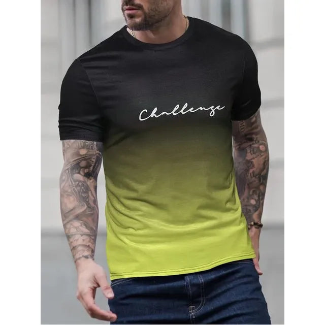 Men's slim fit gradient print round neck t-shirt breathable soft fabric modern streetwear style