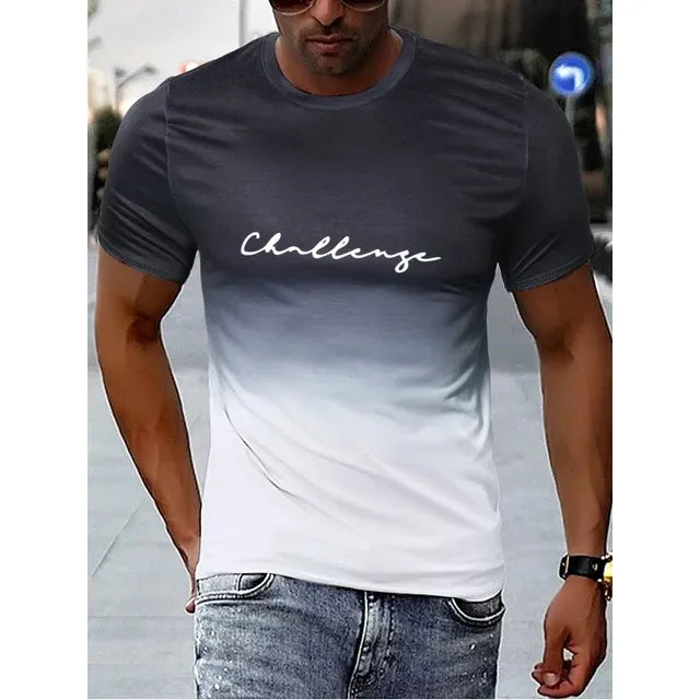 Men's slim fit gradient print t-shirt, round neck, breathable soft fabric, modern streamlined silhouette