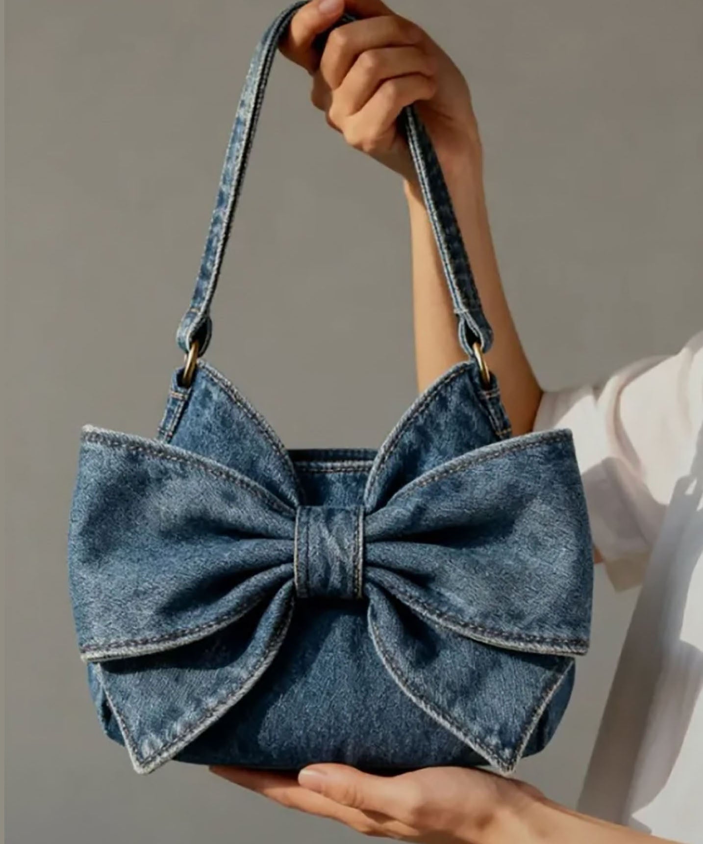 Sacs à bandoulière en denim solide et durable avec nœud bleu marine vintage - Urbann-Vibe