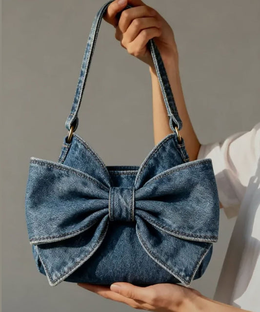 Sacs à bandoulière en denim solide et durable avec nœud bleu marine vintage - Urbann-Vibe