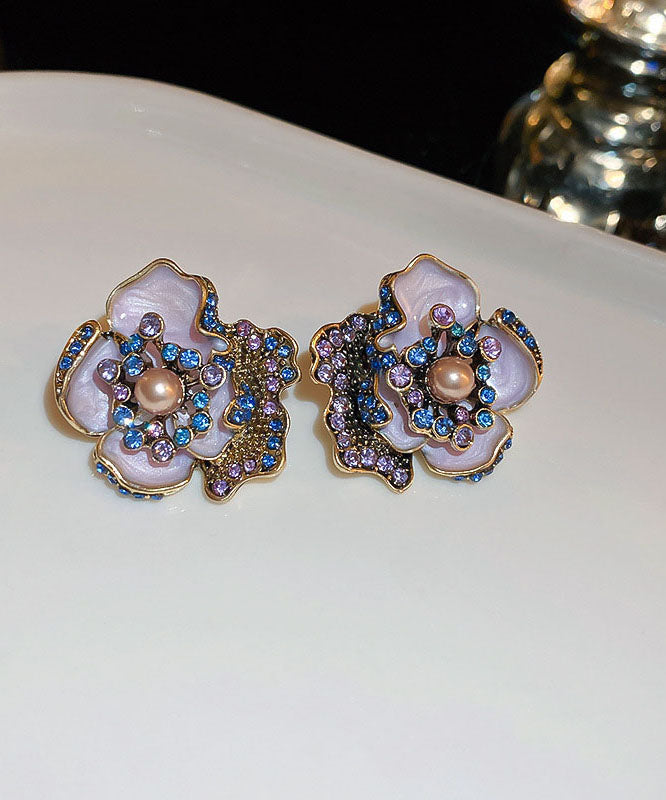 Boucles d'oreilles à tige vintage en alliage violet et perles de zircone - Urbann-Vibe