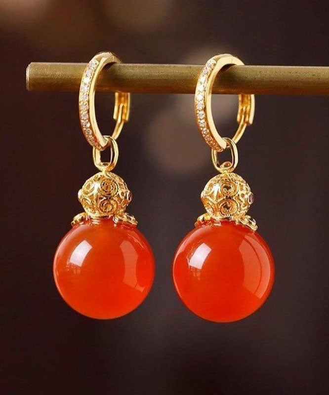 Boucles d'oreilles pendantes vintage en argent sterling rouge doré, incrustées de zircon et d'agate - Urbann-Vibe