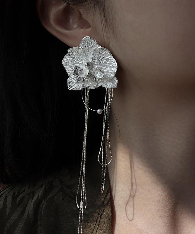 Boucles d'oreilles pendantes vintage en alliage de soie avec pompon et orchidée papillon - Urbann-Vibe