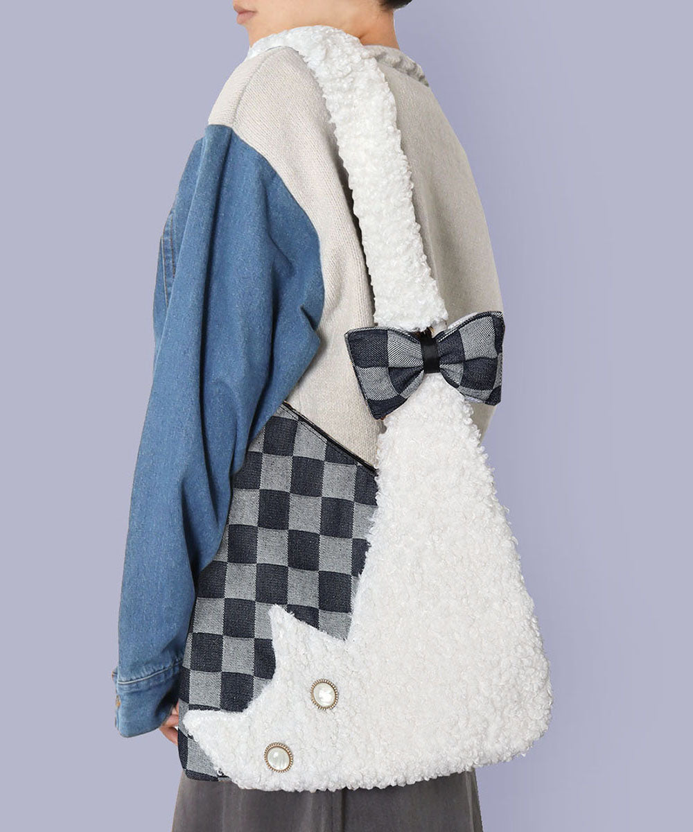 Sacs à bandoulière vintage en patchwork de peluche blanche à carreaux - Urbann-Vibe