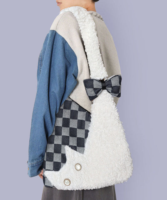Sacs à bandoulière vintage en patchwork de peluche blanche à carreaux - Urbann-Vibe