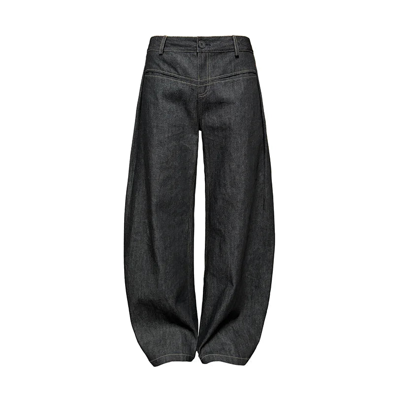 Women's vintage baggy low-rise wide leg jeans Y2K style with lace detailing in classic denim