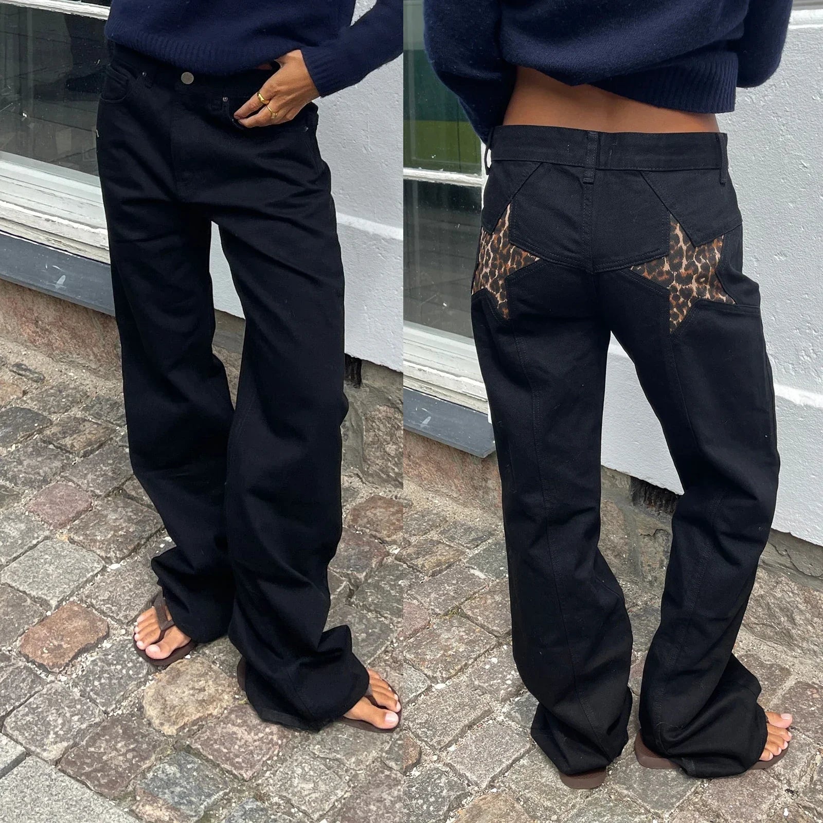Women's vintage loose fit jeans with playful all-over star pattern print for casual everyday style