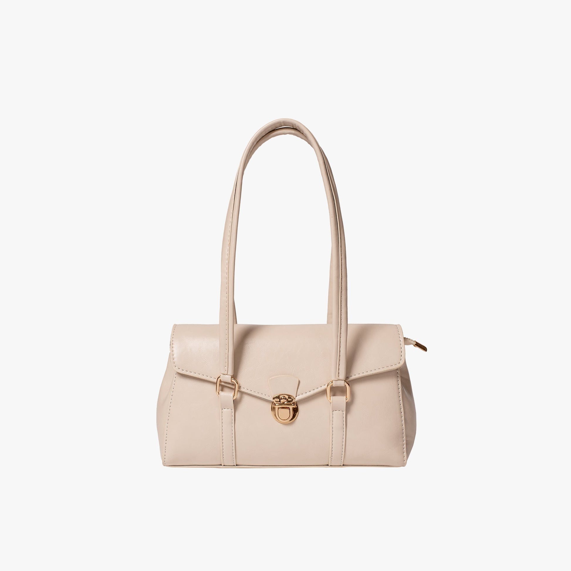 Women's vintage-inspired faux leather shoulder bag with timeless silhouette and classic modern details