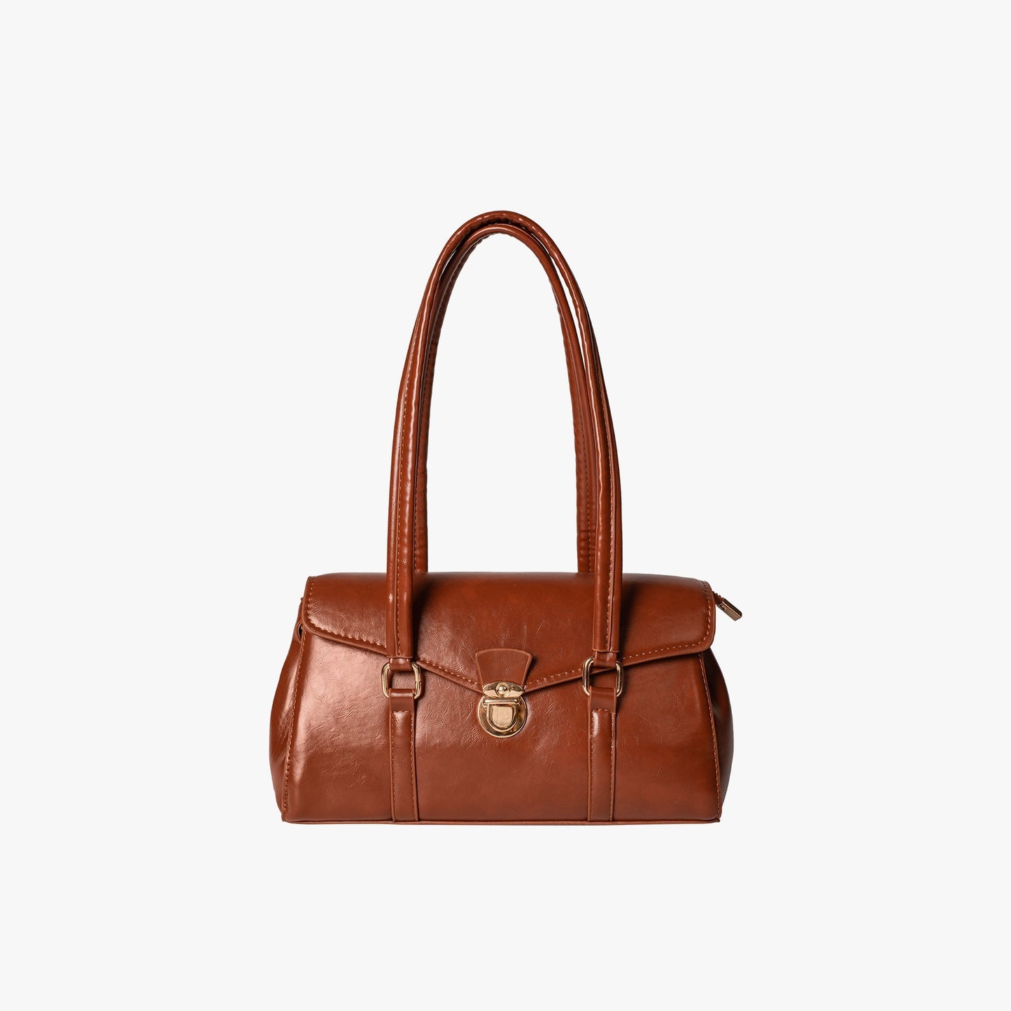 Women's vintage-inspired faux leather shoulder bag with classic silhouette and timeless elegant design