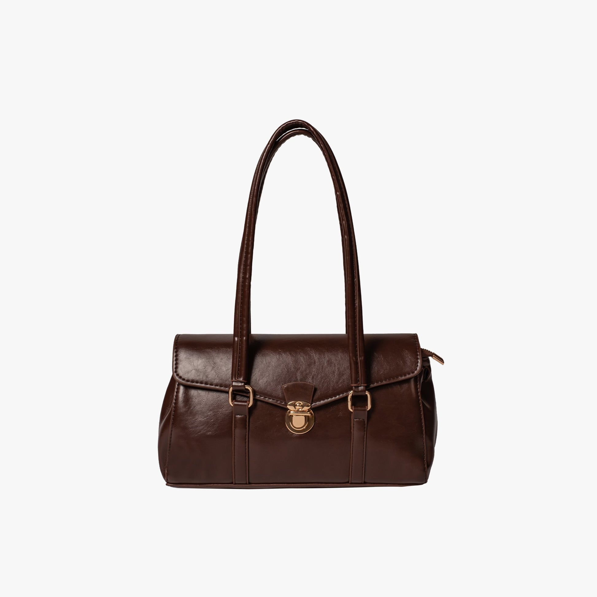 Women's vintage faux leather shoulder bag, classic silhouette with modern retro details, everyday chic