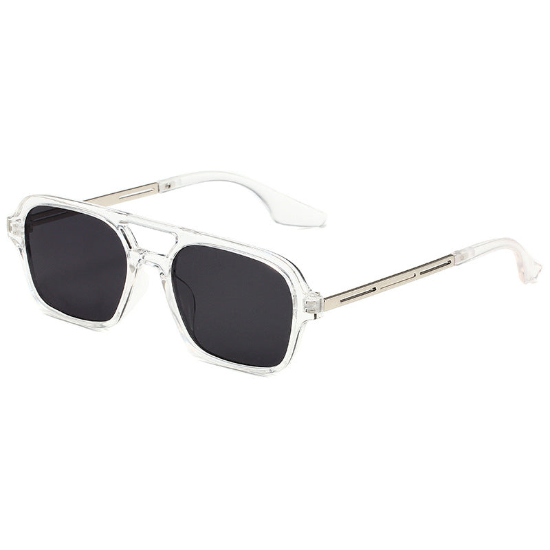 Polygonal vintage sunglasses double bridge transparent PC frame UV protection retro outdoor style