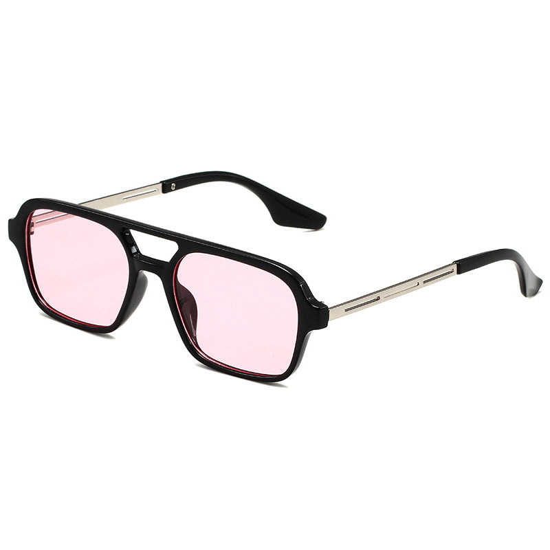 Polygonal double bridge vintage sunglasses transparent PC frame UV protection retro outdoor style