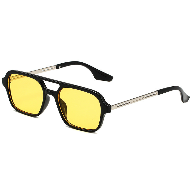 Polygonal vintage sunglasses transparent PC frame double bridge UV protection retro outdoor style