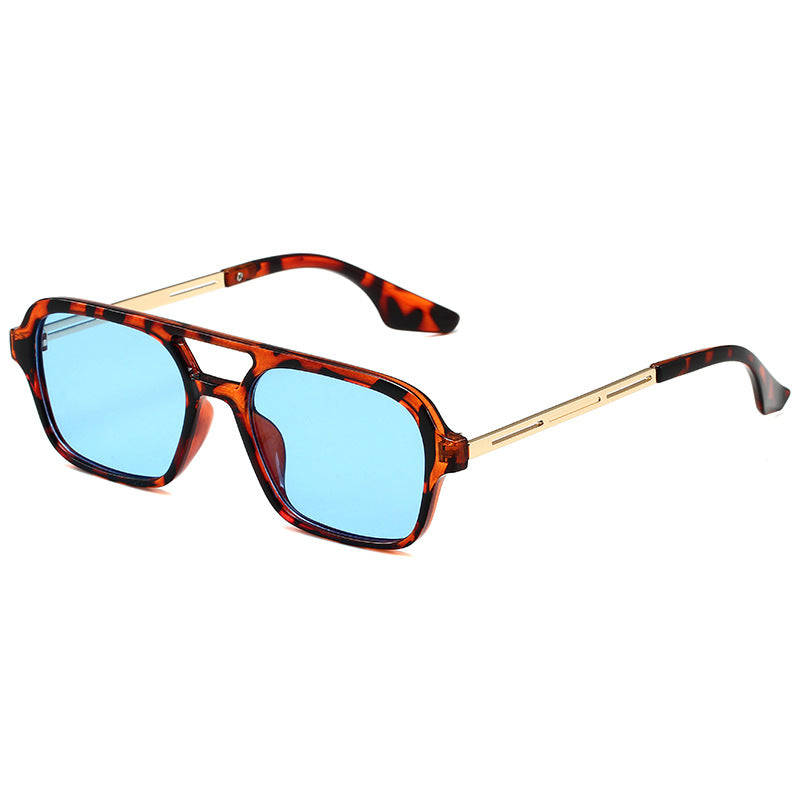 Polygonal vintage sunglasses double bridge transparent frame UV protection retro outdoor style