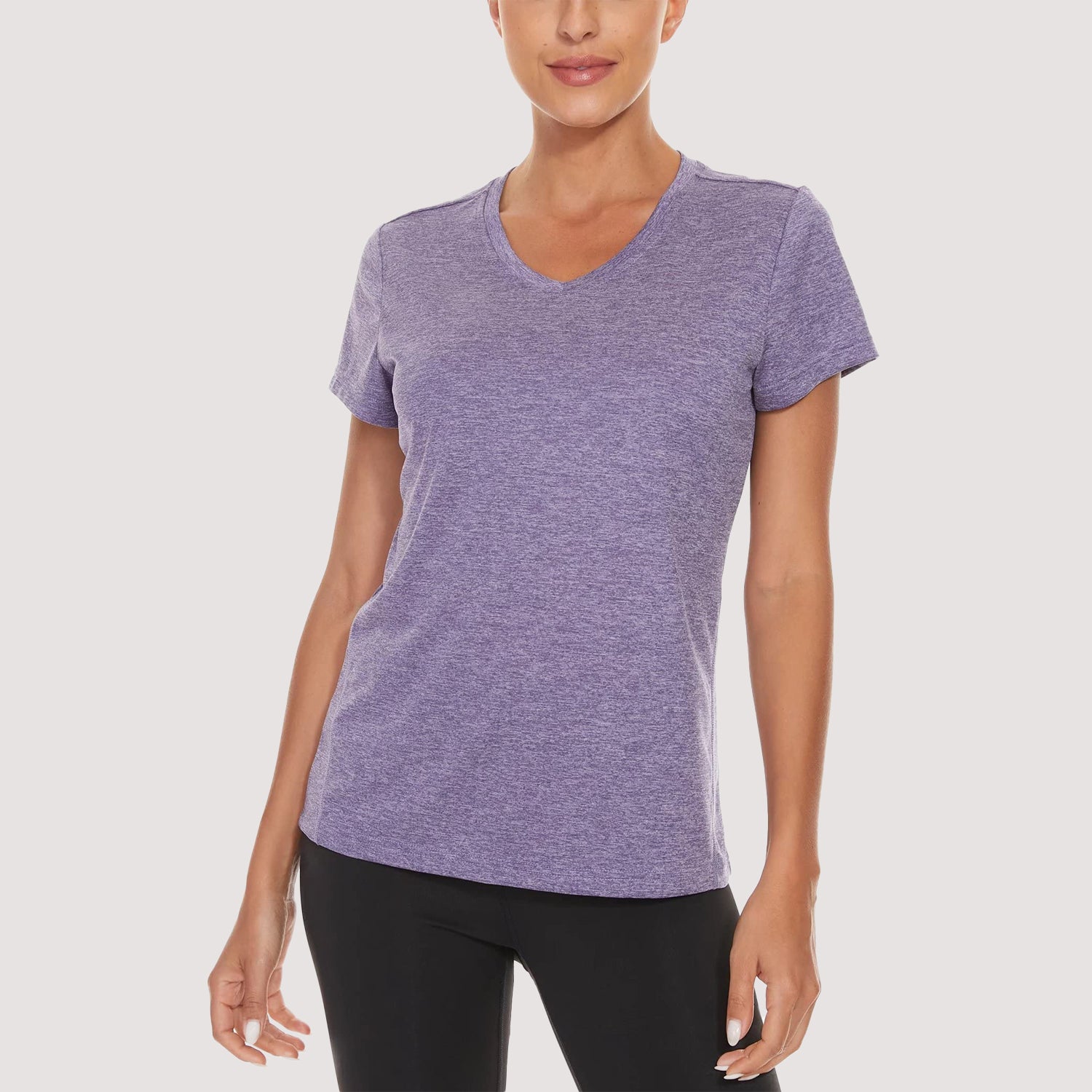 Women's lightweight quick-dry V-neck running tee, silky soft stretch yoga top for active fitness wear