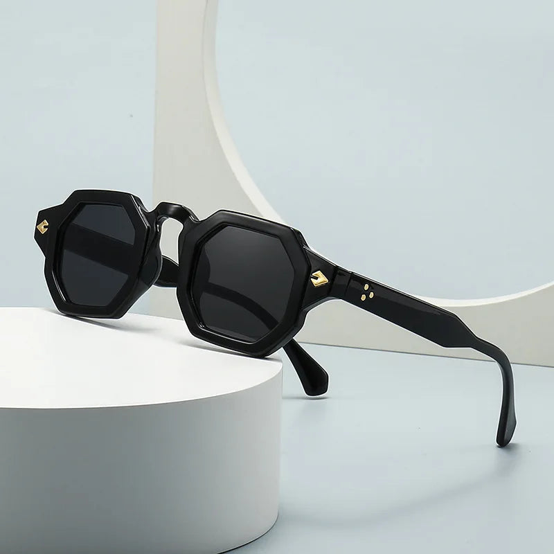 Virelli Octa Shades octagonal frame sunglasses with bold gold accent temples unisex fashion eyewear