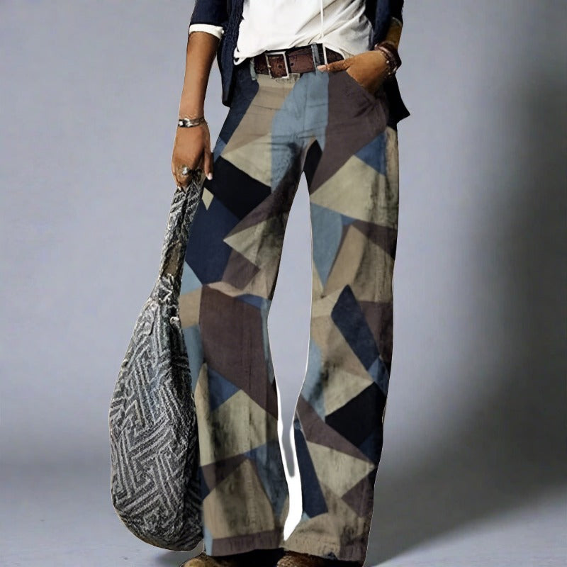 Women's high waist wide leg jeans floral print five-pocket relaxed silhouette casual style